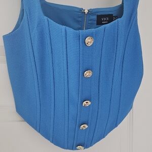 VICI Bright Blue Textured Button-Front Camisole